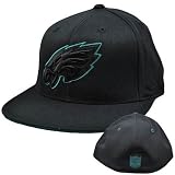 NFL Philadelphia Eagles Flat Bill Black Flex Fitted 7 1/4 7 5/8 Hat Cap Reebok