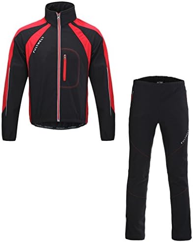 Fabilion Men's Cycling Long Sleeves Windproof Set Sport Wear Set Black/Red S