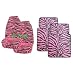 4-Piece Safari Animal Print Automotive Interior Gift Set - 2 Universal-Fit Zebra Black and Pink Front Bucket Seat Covers and 2 Universal-Fit Zebra Black and Pink Front Rubber Floor Mats
