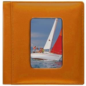 RODEO ORANGE pebble grain leather medium scrapbook #170 style album by Raika -