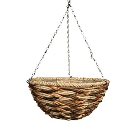 Nortene Botanico Corn Rope and Banana Rustic Brown Round Hanging Basket 14-inch