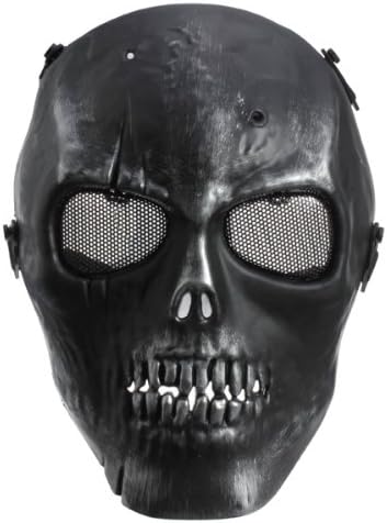 Silver Black Skull Skeleton Mask Paintball Full Face Airsoft Army Game Protect