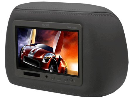 Absolute COM-708IRB (black) Individual 7.5 TFT-LCD Monitor Loaded in a Universal BLACK Leather Headrest w/ Adjustable Poles