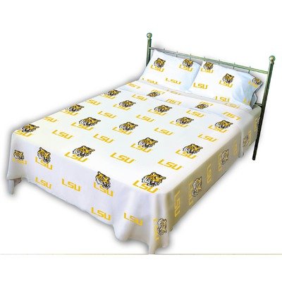 LSU Tigers White Sheet Set- King Bed