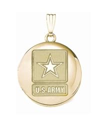 14k Yellow Gold Round Army Picture Locket - 3/4 Inch x 3/4 Inch and 1 Inch x 1 Inch