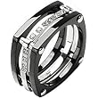 Spikes Titanium Square Root ip Black cz Ring