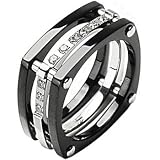 Spikes Titanium Square Root ip Black cz Ring