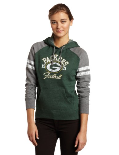 NFL Women's Green Bay Packers Long Sleeve Raglan Pullover Fleece Heather Hood (Green/Gray, Large)