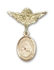 Gold Filled Baby Badge with St. Madonna Del Ghisallo Charm and Angel with Wings Badge Pin