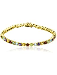 18k Yellow Gold Plated Sterling Silver Multi-Gemstone Bracelet, 7.25"