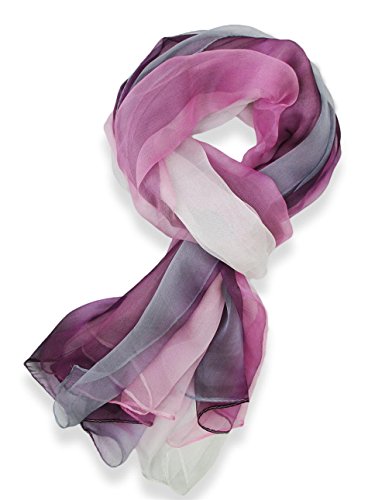 V28® Womens Multi Radient Colors 100% Pure Silk Scarf (41 x 69 inches, PurpleGray)