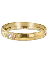 Children / Teen 14K Tri-Color Gold Adjustable Bangle with Name Plate & Hearts 10.7mm Wide