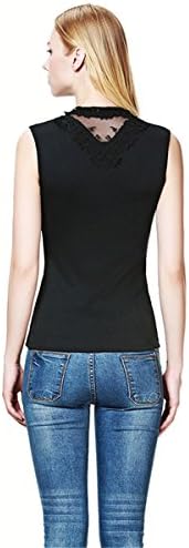 Women's Sleeveless Sheer Lace Chiffon T-Shirt Tank Top Casual Blouse Black