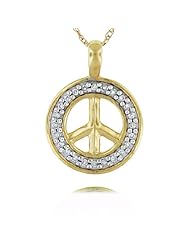 10k Yellow Gold Diamond Peace Sign, Birthstone of April, .12cttw. 18" Gold Chain Included
