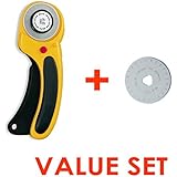 The maximum sharpness / Made in Japan /OLFA 45 mm High-quality tungsten steel Ergonomic Rotary Cutter & 45mm Rotary Blade Refill, 1-Pack Value Set