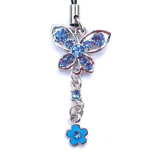 Cell Phone / Camera / MP3 Player Charm Strap Beautiful Blue Diamond Butterfly with Flower Design