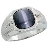 41RpFlIVGbL. SL160  10k White Gold Satin Stripe Mens Comfort Fit Stone Ring, w/ Brilliant Cut Diamonds & Cushion Cut (10mm) Cats Eye Stone, 1/2 in. (12mm) wide, size 12.5