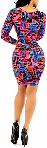 YOLL Sexy Womens Geometric Print Bodycon Bandage Mini Pencil Club Dress-L