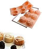 Silicone Bakeware, Rose, 6 Per Sheet, 3 Dia. x 1-1/2 Deep