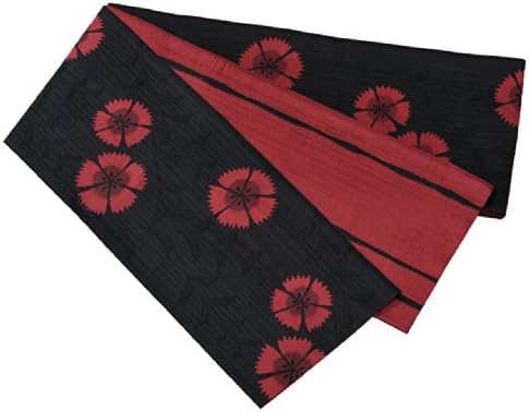 Kiryu Fabric, Reversible Obi Belt for Yukata, Dianthus Design, Made in Japan (Black)
