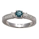 14K WHITE GOLD ENGAGEMENT RING WITH .23 Cttw WHITE AND .27Cttw BLUE DIAMONDS-FREE SHIPPING
