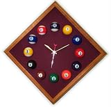 12in Diamond Billiard Clock Mahogany & Wine Mali Felt