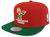Milwaukee Bucks Mitchell & Ness Logo Retro Snapback Cap Hat Red Green