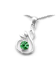 Original Star K (tm) Round Simulated Emerald Swan Pendant in 925 Sterling Silver