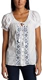 Gloria Vanderbilt Women's Conner Short-Sleeve Embroidered Scoop Neck Shirt,White/Blue Multi,Medium