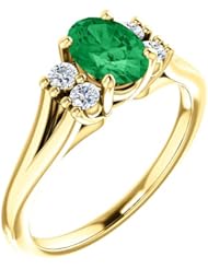10K Yellow Gold 7.00x5.00mm Oval Cut Emerald and Diamond Ring -- LIFETIME WARRANTY