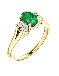 14K Yellow Gold 7.00x5.00mm Oval Cut Chatham Created Emerald and Diamond Ring -- LIFETIME WARRANTY
