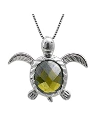 Silver Turtle Green Peridot Necklace Pendant with Chain