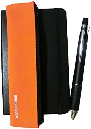 Black Cover A6 Notebook, Pen Case Binder Pouch, Multifunction Pen 4 Color Ballpoint Pen + Mechanical Pencil 0.5mm (orange)