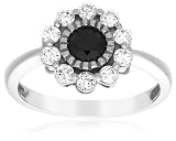 10k White Gold Black Diamond Flower Ring (1 cttw)