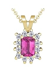 14K Yellow Gold Cushion Cut Pink Sapphire And Round Diamond Pendant