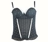Sexy Petite Corset Noir - Corset bustier en noir finis diamanté, super sexy, bordure dentelles blanches, attaché par crochets arrière, bretelles détachables, pour tailles 34, 36, 38 (bonnets 85DD, 90D)