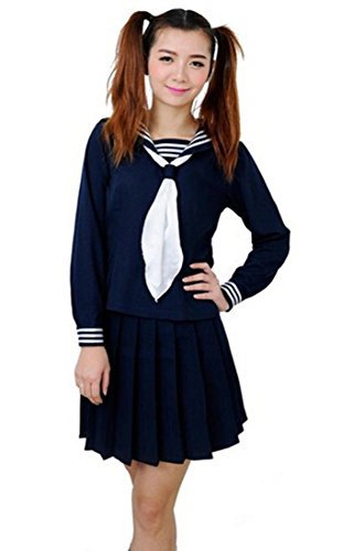 Womens 2pcs Sailor School Uniform Dress Japanese Anime Lolita Sailor Suit