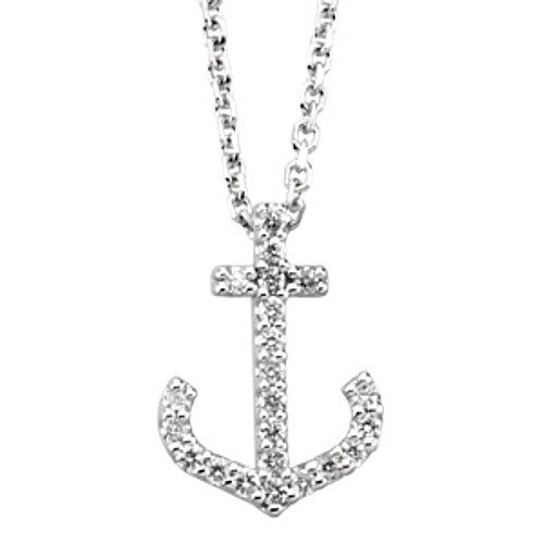 14K White Gold Diamond Anchor Necklace - 0.12 Ct.