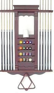 Cue Rack Only- 10 Pool - Billiard Stick & Ball Set Wall Rack Mahohany Finish Made of Wood
