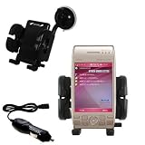 Gomadic for the Sharp Willcom WS003SH - Sharp Willcom WS003SH Flexible Auto Windshield Holder with Car Charger - Uses Gomadic TipExchange
