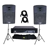 power amplifiers 2000 Watt Complete DJ Speaker System Two Way Plastic Molded Loudspeaker w Stands MIC Cables Bag power amplifiers