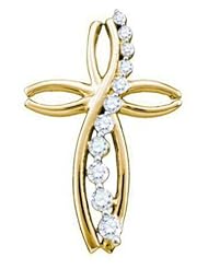 0.27 cttw 10k Yellow Gold Diamond Journey Cross Necklace (Real Diamonds: 0.27 cttw), 18"