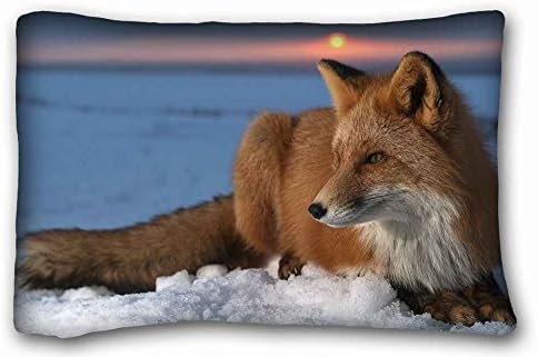 Custom Cotton & Polyester Soft ( Animals Fox winter snow sunset evening animals ) Rectangle Pillowcase 20x30 inches (one side) suitable for Queen-bed PC-Purple-32710