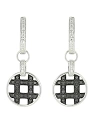 14K White Gold 0.33ct Fence Style Black and White Diamond Hinged Dangle Earrings