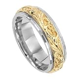 14K Men's Yellow & White Gold Engraved Wedding Band
