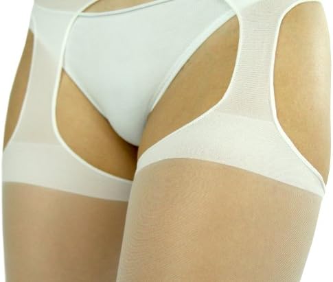 ToBeInStyle Women's Sheer Crotchless Pantyhose w/ Suspenders Design - One Size - White