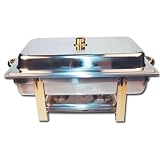 Winware 8 Quart Stainless Steel Gold Accented Chafer
