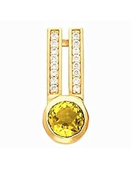 14K Yellow Gold Round Cut Citrine and Diamond Pendant -- LIFETIME WARRANTY