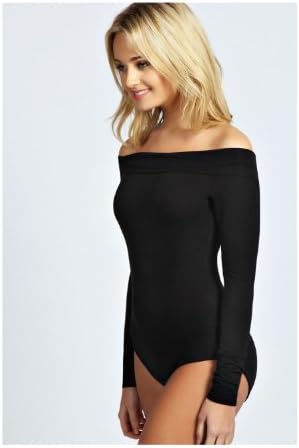 Womens Plus Size Long Sleeves Off Shoulder Plain Viscose Jersey Bodysuit