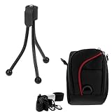 GTMax Black w/Red Strip Pouch Nylon Case + Black Mini Tripod Stand for Sony Bloggie MHS-TS20/TS10, Kodak PlaySport (Zx3) HD Waterproof Pocket Video Camera
